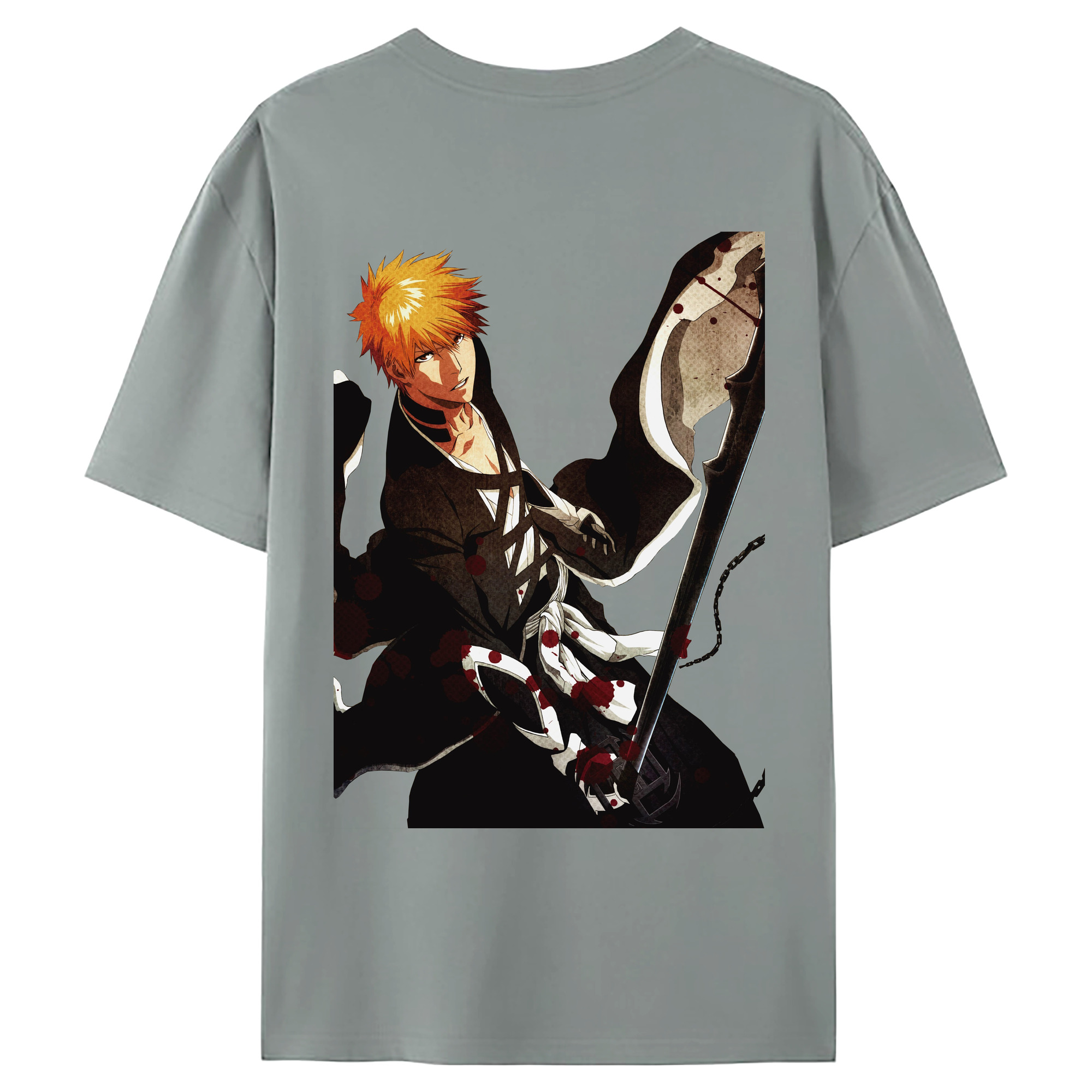 （画像用） ブリーチ 黒崎一護（くろさき いちご）BLEACH Kurosaki Ichigo 綿100％ メンズ半袖Tシャツ（バックプリント） 通気性